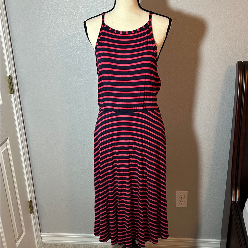 Maurices Navy and Red Striped Midi Dress